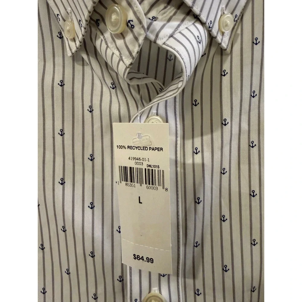 Banana Republic Mens Non-Iron Slim Fit Anchor Stripe Button Down Shirt White‎ L